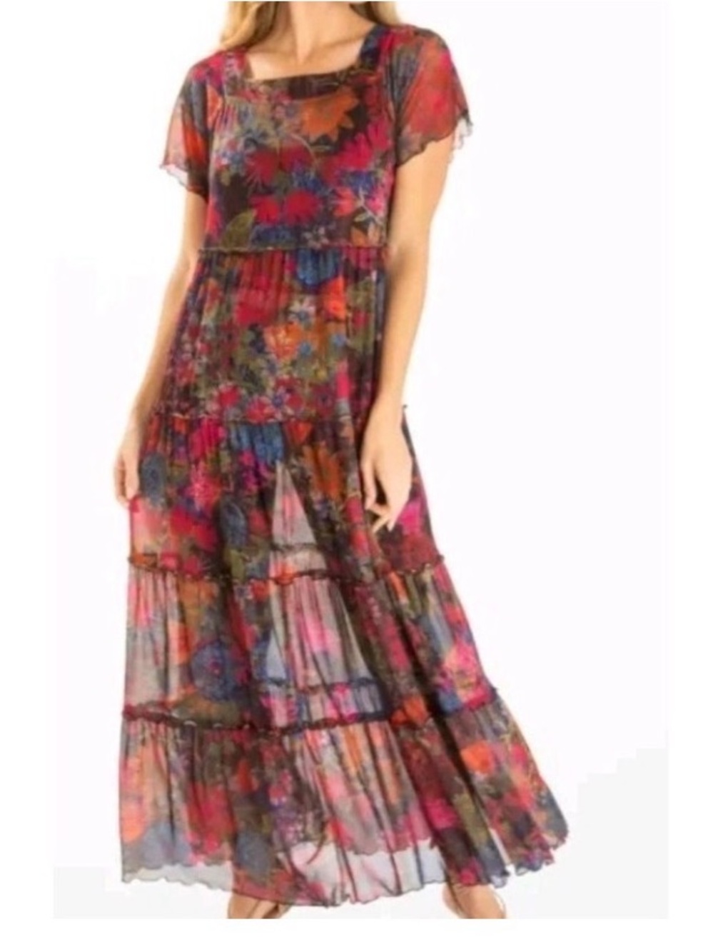 Natural Life Maxi Dress Sz M Berkley Mesh Tiered Cottagecore Peasant Boho